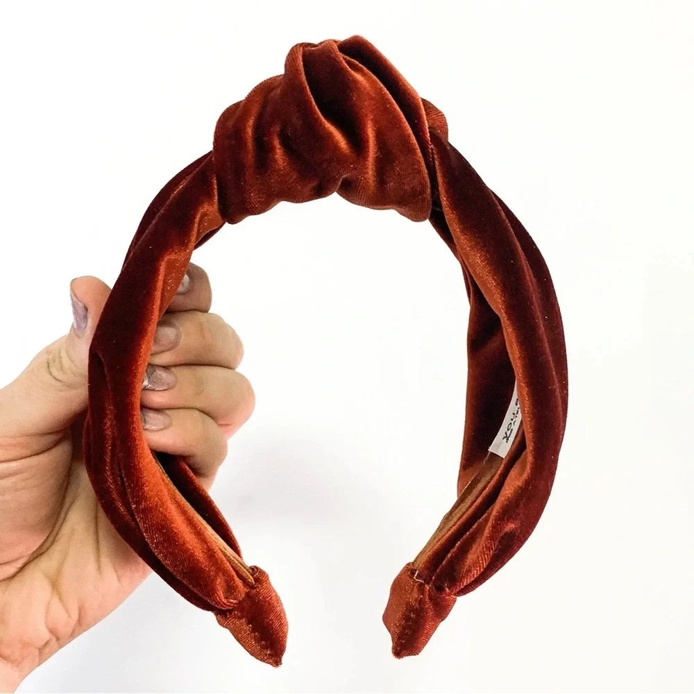 NWOT Iris Atelier Handmade Elegant Top Knot Velvet Headband in Rust Brown - Picture 1 of 6